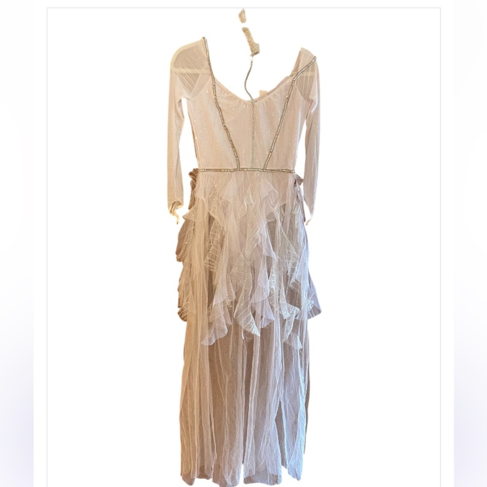 Starline costume, bodysuit with jeweled collar & tulle strips. Size XS‎ zombie